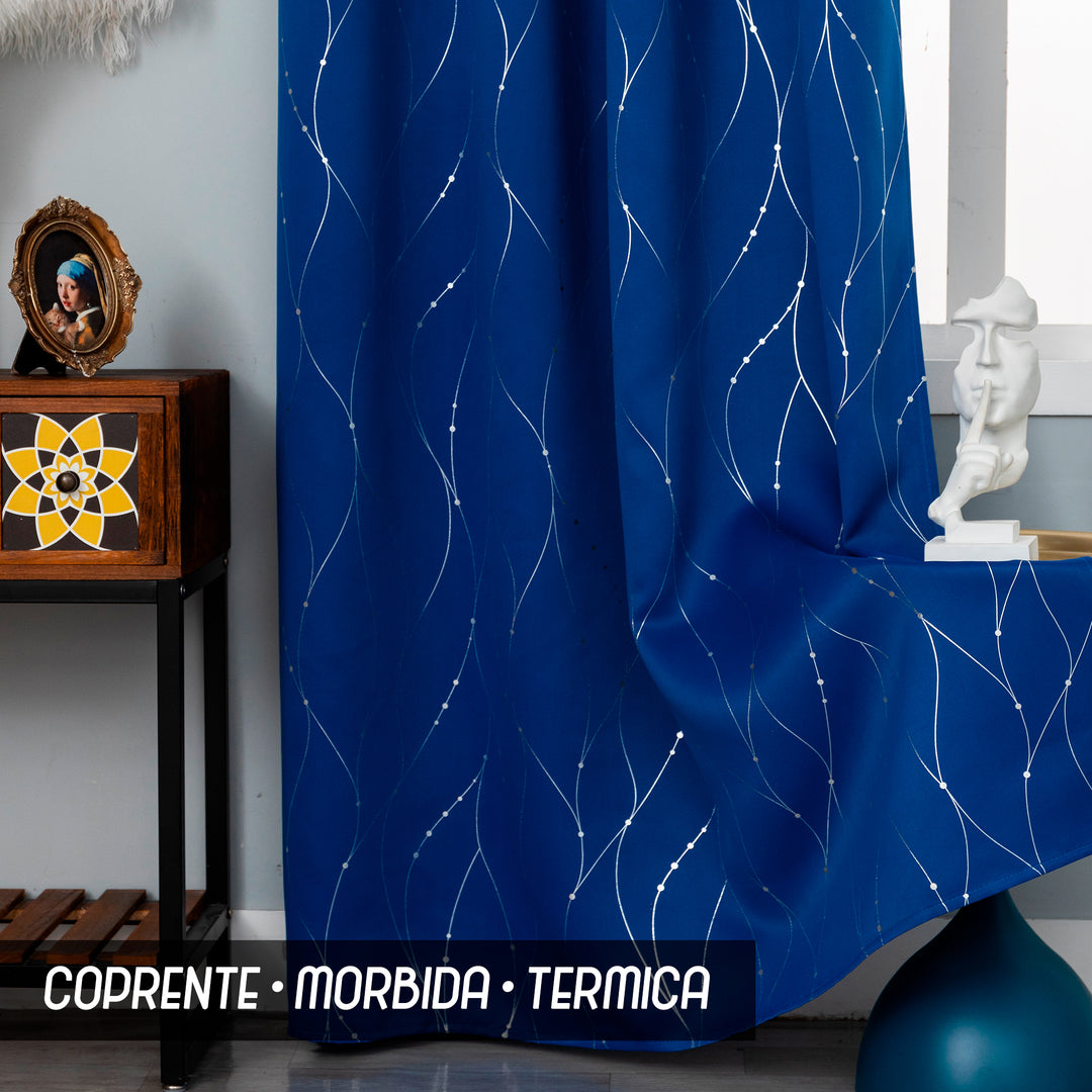 COPPIA TENDE CAPRI OSCURANTI MOTIVO INTRECCIO 2X70X240CM BLU