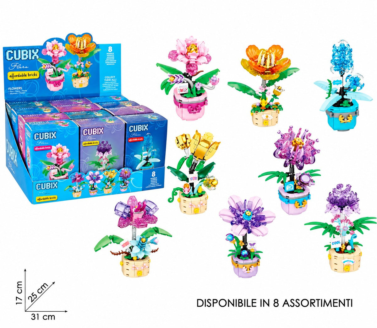 CUBIX COSTRUZIONI FIORI TRASPARENTI CON VASO