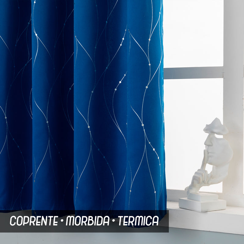 TENDA CAPRI OSCURANTE MOTIVO INTRECCIO 1 PANNELLO 140X150CM BLU