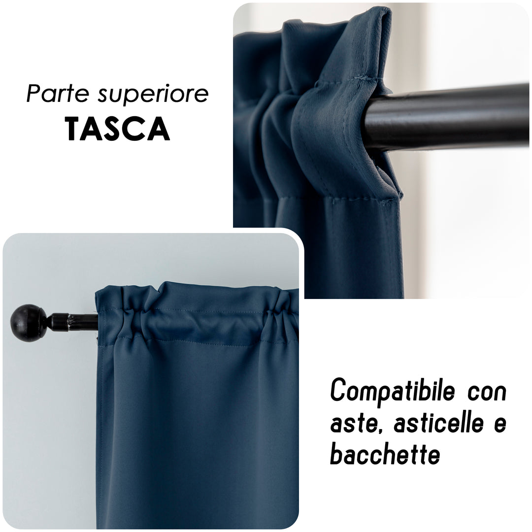 COPPIA TENDE FIJI OSCURANTI TINTA UNITA 2X70X150CM BLU