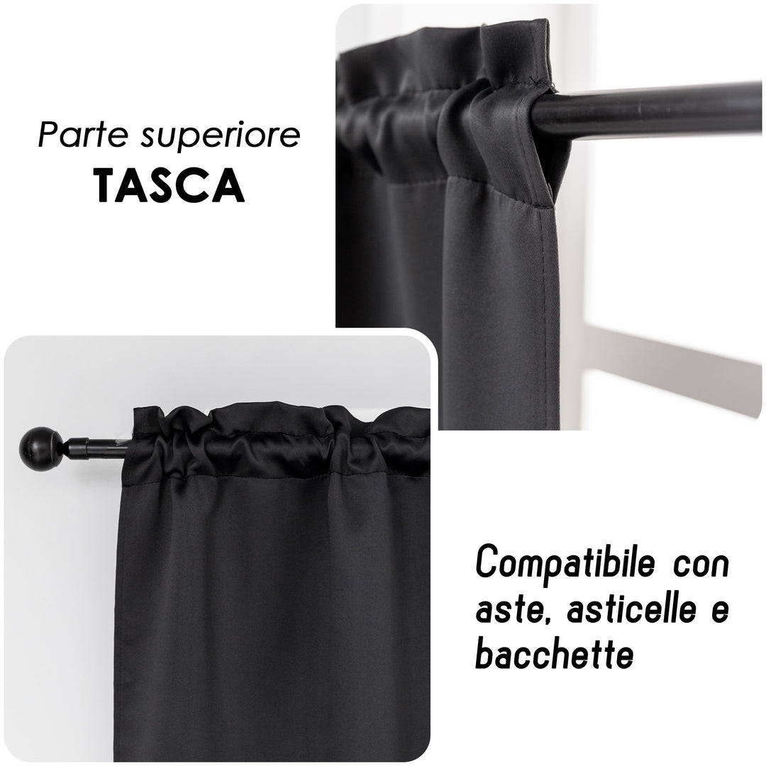 COPPIA TENDE FIJI OSCURANTI TINTA UNITA 2X70X240CM NERO
