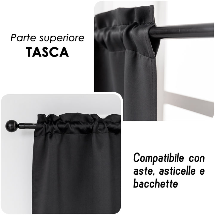 COPPIA TENDE FIJI OSCURANTI TINTA UNITA 2X70X240CM NERO