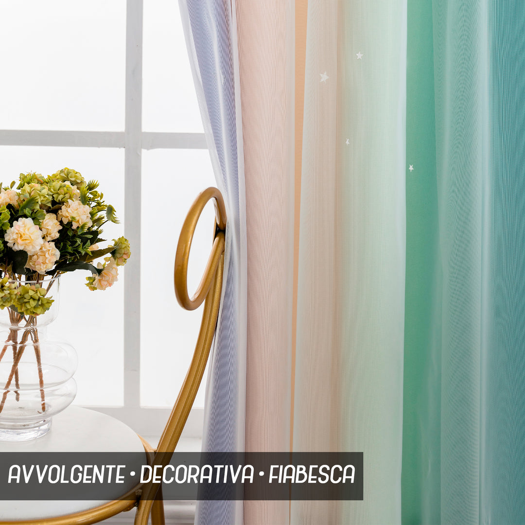 TENDA EVIA SEMI OSCURANTE ARCOBALENO CALDO CON FORI A STELLE 1 PANNELLO 140X150CM