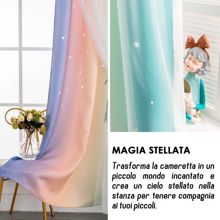 TENDA EVIA SEMI OSCURANTE ARCOBALENO CALDO CON FORI A STELLE 1 PANNELLO 140X150CM