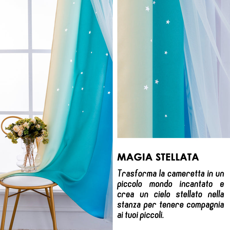 TENDA EVIA SEMI OSCURANTE ARCOBALENO FREDDO CON FORI A STELLE 1 PANNELLO 140X240CM