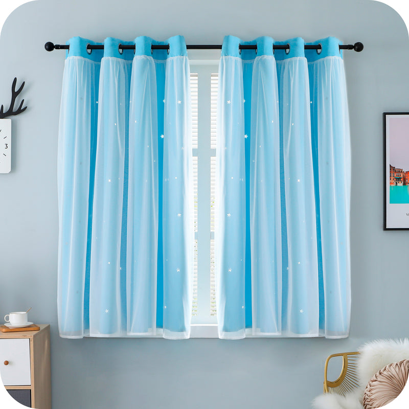 TENDA EVIA SEMI OSCURANTE CELESTE CON FORI A STELLE 1 PANNELLO 140X150CM