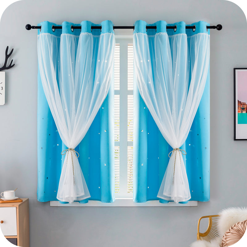 TENDA EVIA SEMI OSCURANTE CELESTE CON FORI A STELLE 1 PANNELLO 140X150CM