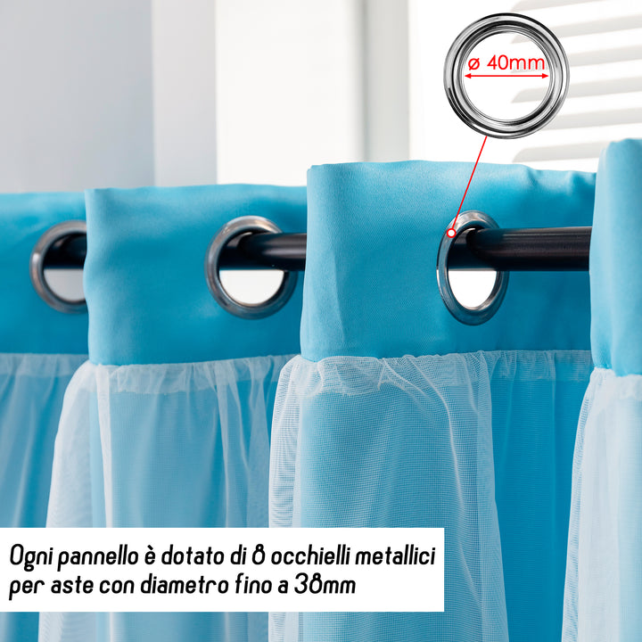 COPPIA TENDE EVIA SEMI OSCURANTE CELESTE CON FORI A STELLE 2 PANNELLI 140X240CM