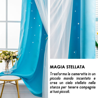 TENDA EVIA SEMI OSCURANTE CELESTE CON FORI A STELLE 1 PANNELLO 140X240CM