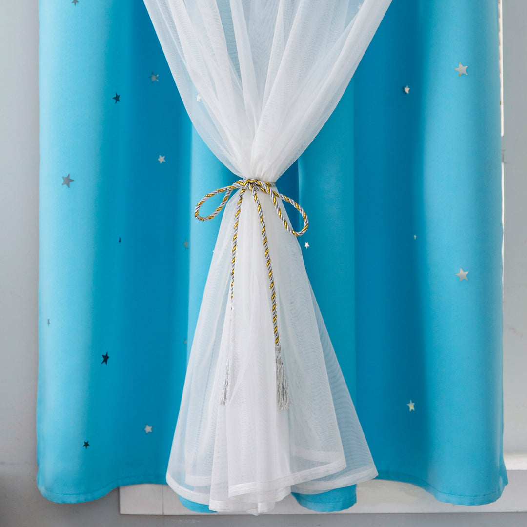 TENDA EVIA SEMI OSCURANTE CELESTE CON FORI A STELLE 1 PANNELLO 140X150CM