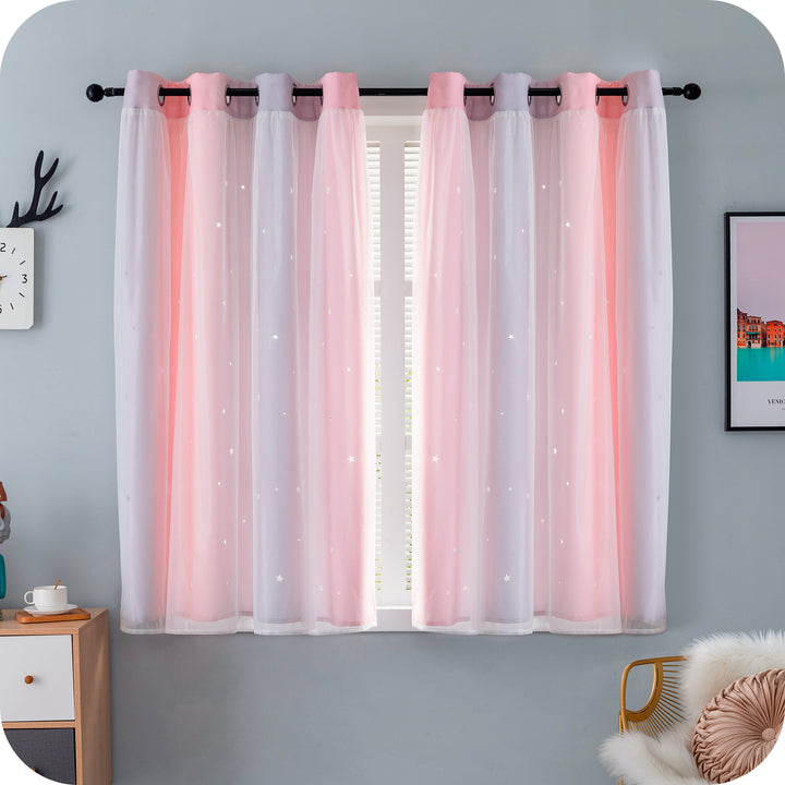 TENDA EVIA SEMI OSCURANTE ROSA-GRIGIA CON FORI A STELLE 1 PANNELLO 140X150CM