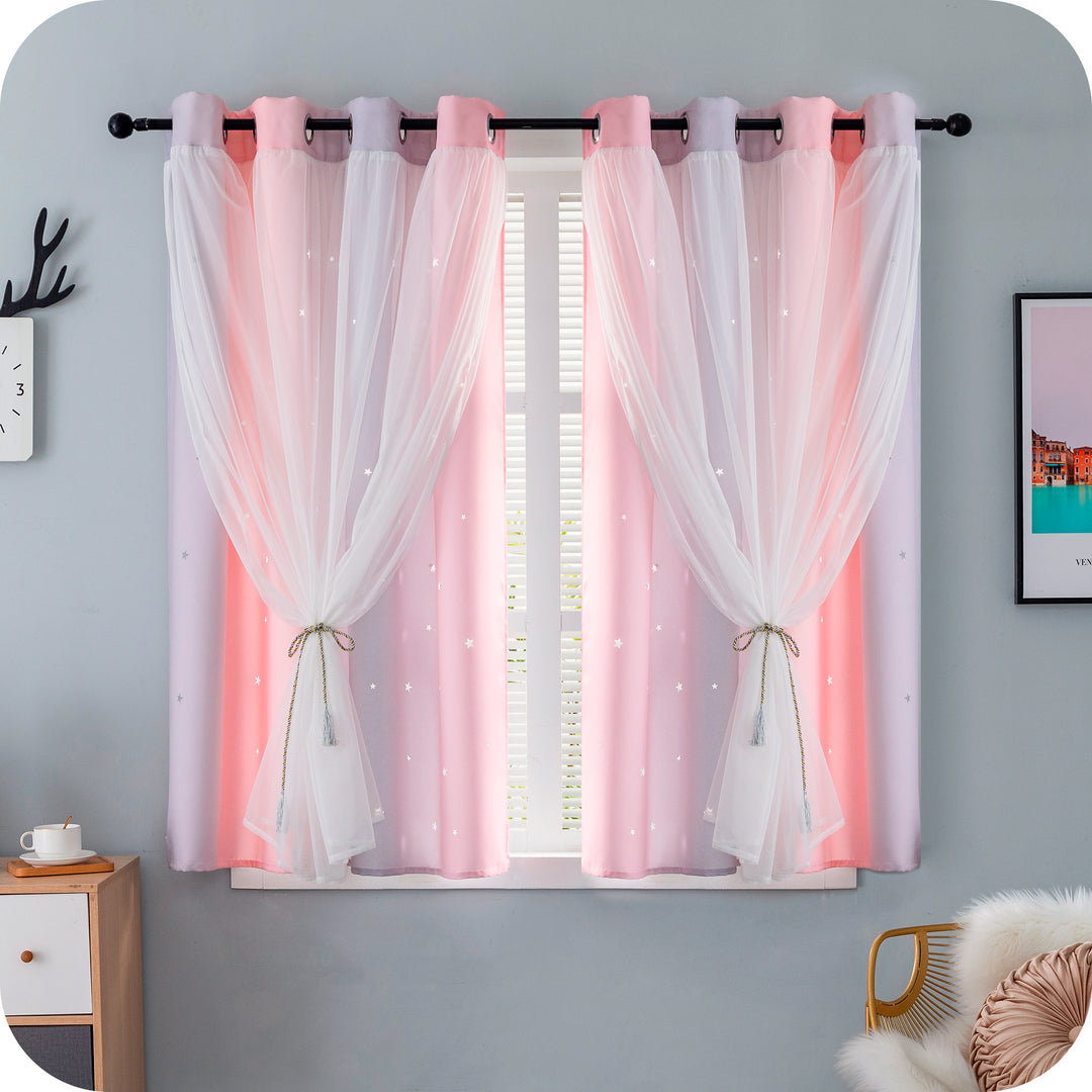TENDA EVIA SEMI OSCURANTE ROSA-GRIGIA CON FORI A STELLE 1 PANNELLO 140X150CM