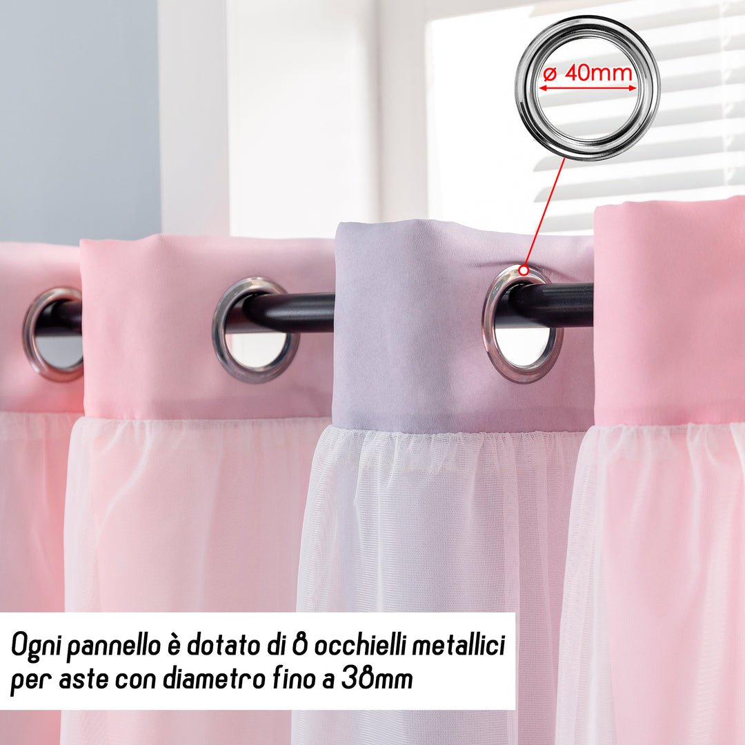 TENDA EVIA SEMI OSCURANTE ROSA-GRIGIA CON FORI A STELLE 1 PANNELLO 140X150CM