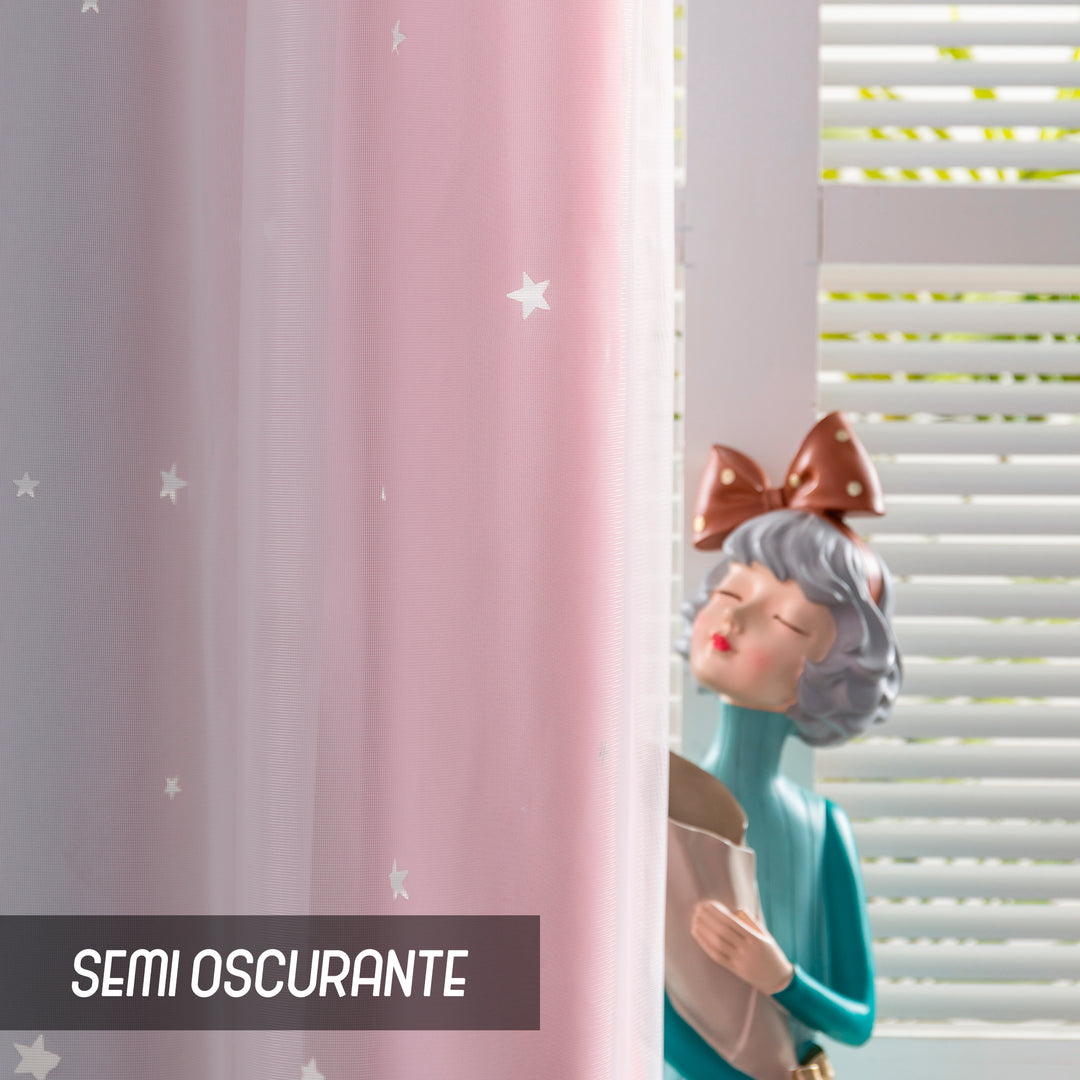 TENDA EVIA SEMI OSCURANTE ROSA-GRIGIA CON FORI A STELLE 1 PANNELLO 140X150CM