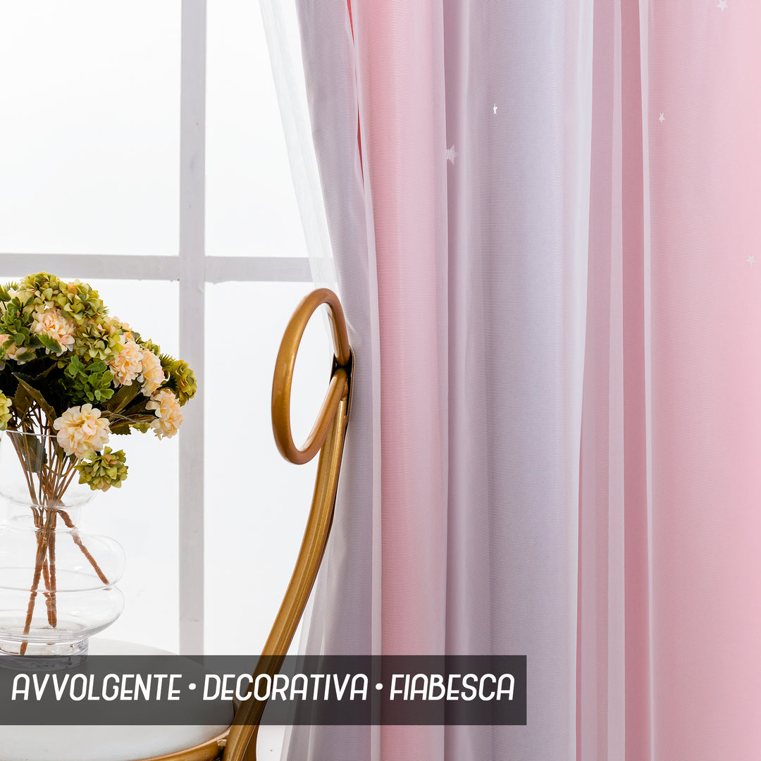 TENDA EVIA SEMI OSCURANTE ROSA-GRIGIA CON FORI A STELLE 1 PANNELLO 140X150CM