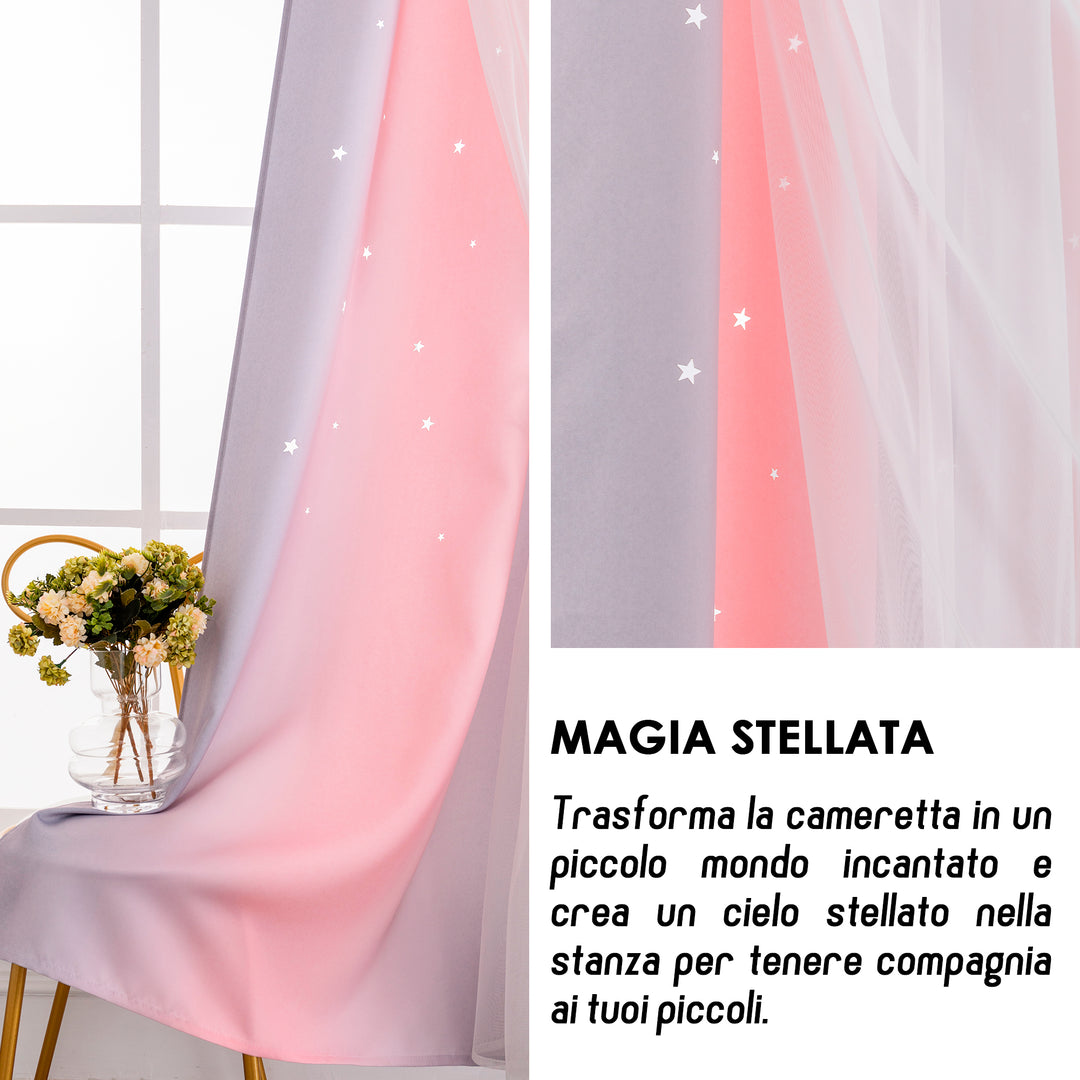 TENDA EVIA SEMI OSCURANTE ROSA-GRIGIA CON FORI A STELLE 1 PANNELLO 140X150CM