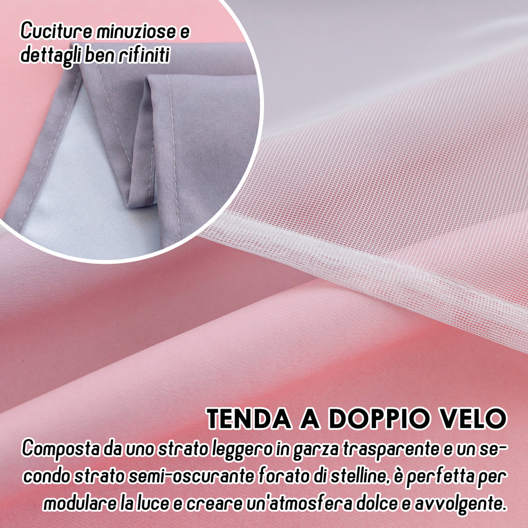 TENDA EVIA SEMI OSCURANTE ROSA-GRIGIA CON FORI A STELLE 1 PANNELLO 140X150CM