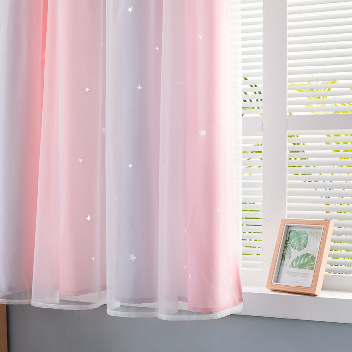 TENDA EVIA SEMI OSCURANTE ROSA-GRIGIA CON FORI A STELLE 1 PANNELLO 140X150CM