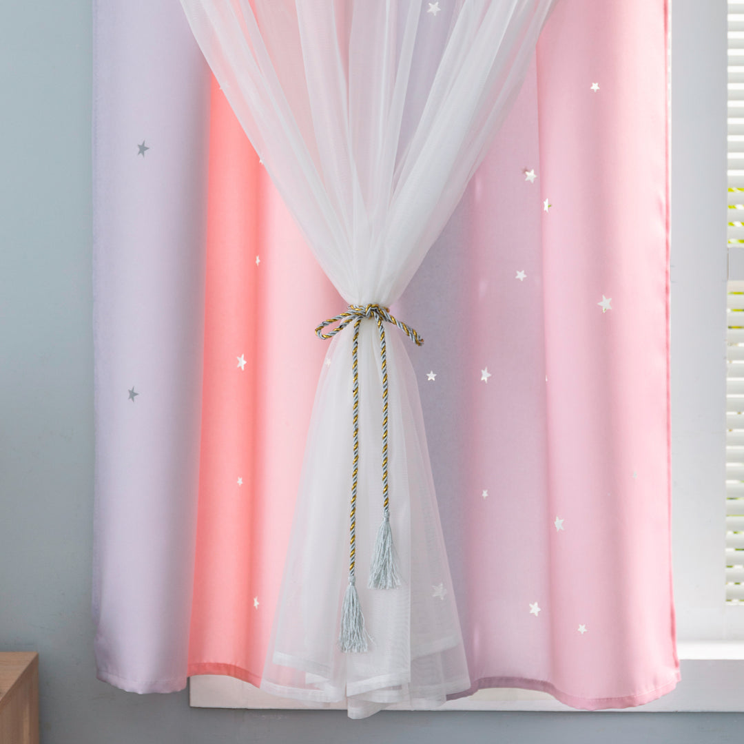 TENDA EVIA SEMI OSCURANTE ROSA-GRIGIA CON FORI A STELLE 1 PANNELLO 140X150CM