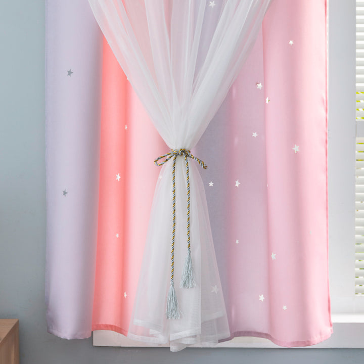 TENDA EVIA SEMI OSCURANTE ROSA-GRIGIA CON FORI A STELLE 1 PANNELLO 140X150CM