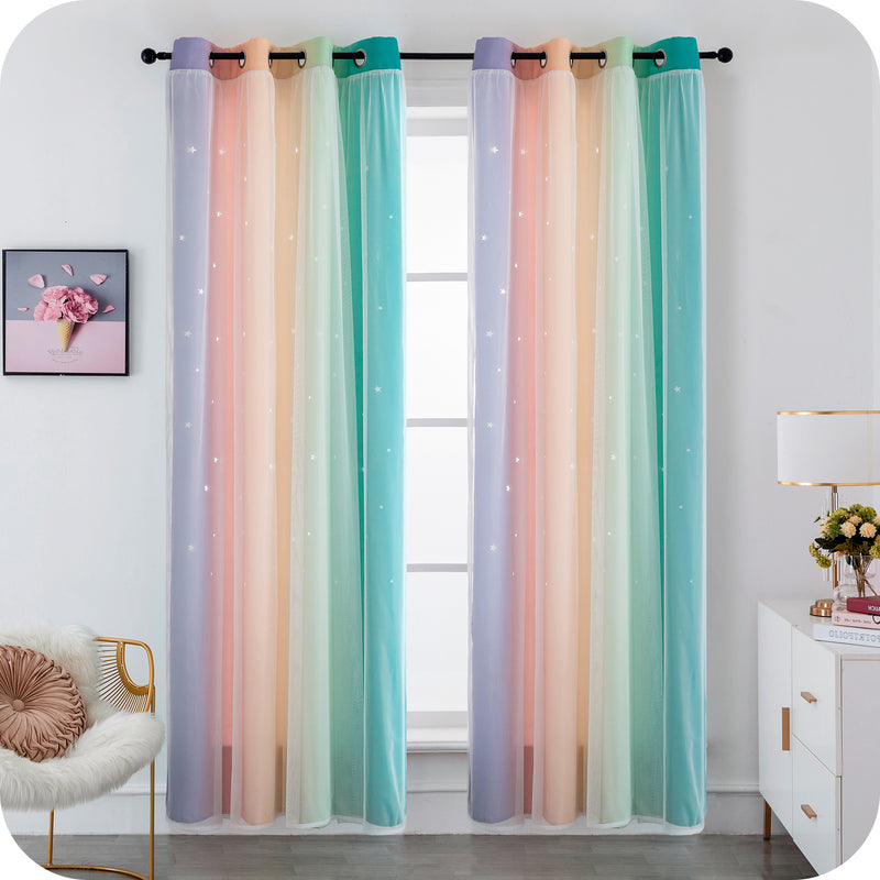 TENDA EVIA SEMI OSCURANTE ARCOBALENO CALDO CON FORI A STELLE 1 PANNELLO 140X290CM