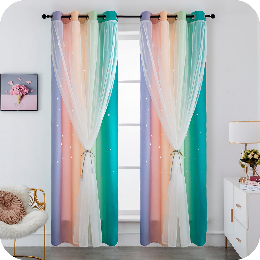 TENDA EVIA SEMI OSCURANTE ARCOBALENO CALDO CON FORI A STELLE 1 PANNELLO 140X240CM