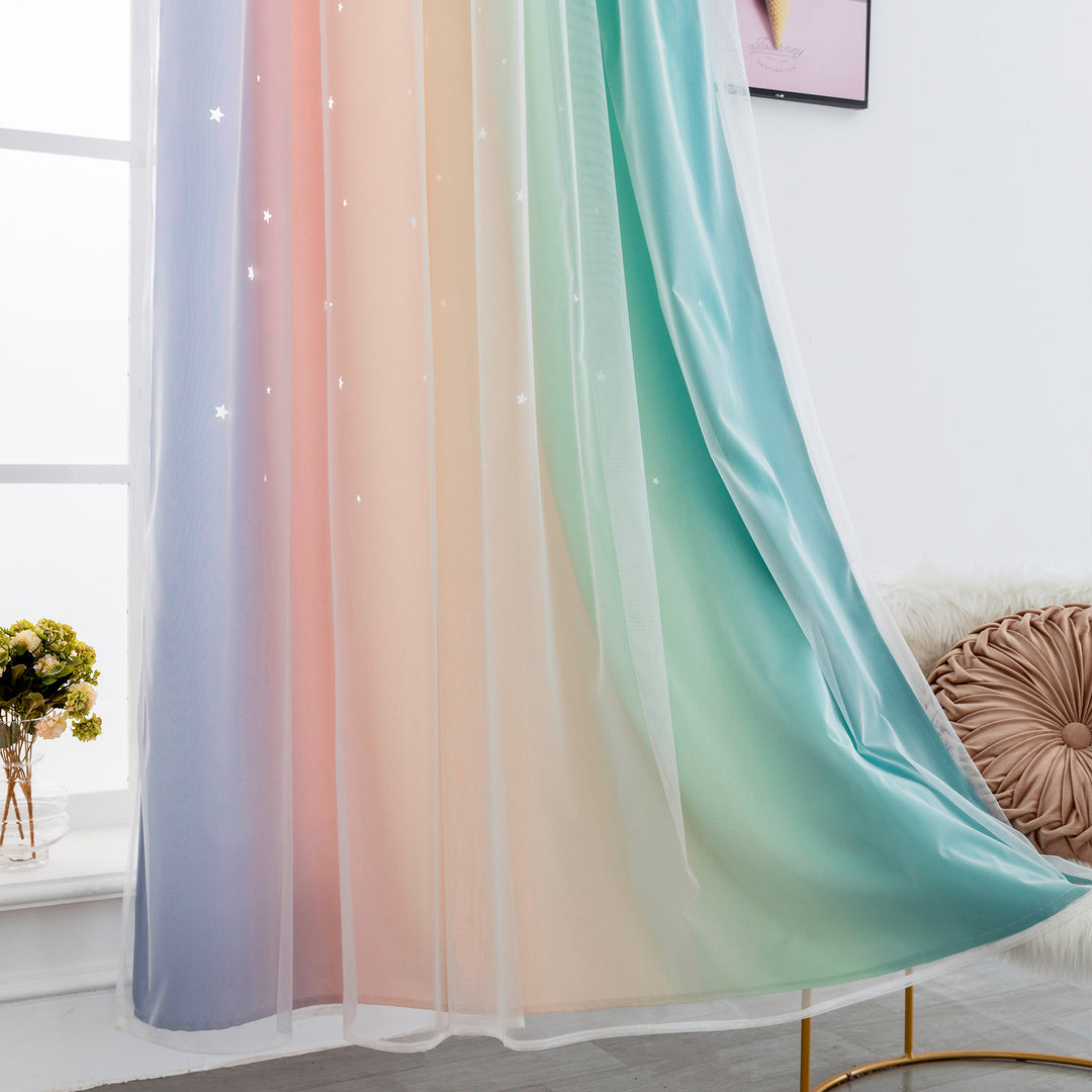TENDA EVIA SEMI OSCURANTE ARCOBALENO CALDO CON FORI A STELLE 1 PANNELLO 140X240CM