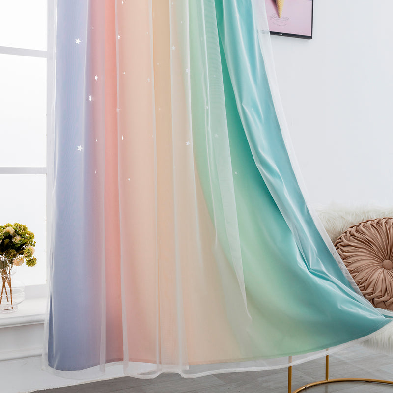 TENDA EVIA SEMI OSCURANTE ARCOBALENO CALDO CON FORI A STELLE 1 PANNELLO 140X290CM