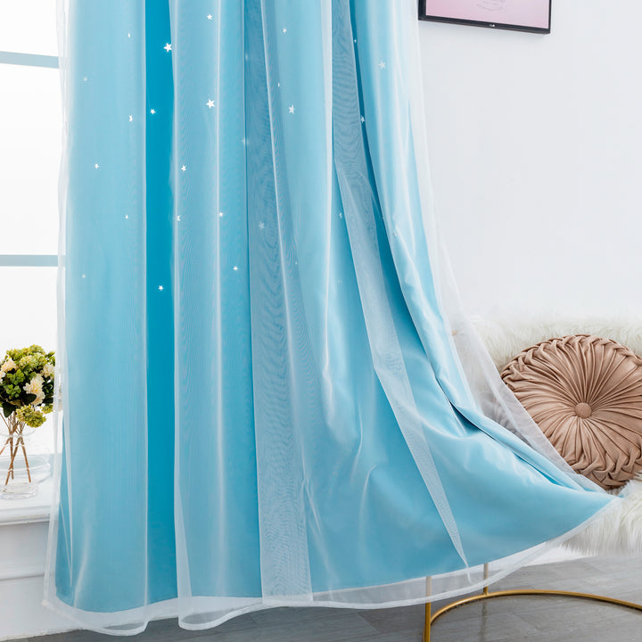 COPPIA TENDE EVIA SEMI OSCURANTE CELESTE CON FORI A STELLE 2 PANNELLI 140X240CM