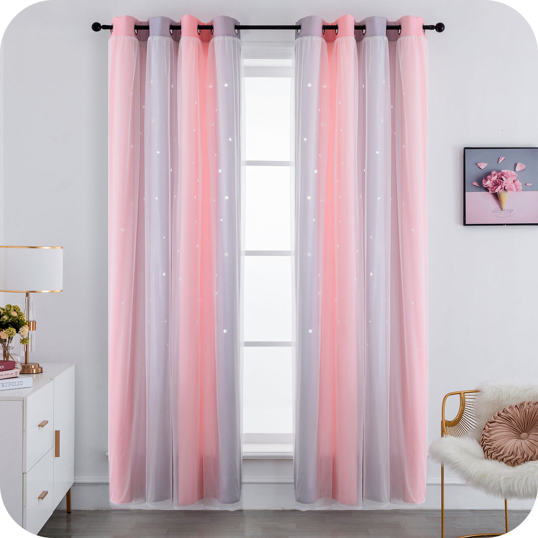 TENDA EVIA SEMI OSCURANTE ROSA-GRIGIA CON FORI A STELLE 1 PANNELLO 140X240CM