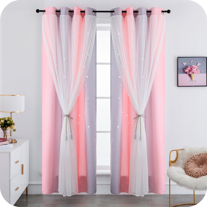TENDA EVIA SEMI OSCURANTE ROSA-GRIGIA CON FORI A STELLE 1 PANNELLO 140X240CM