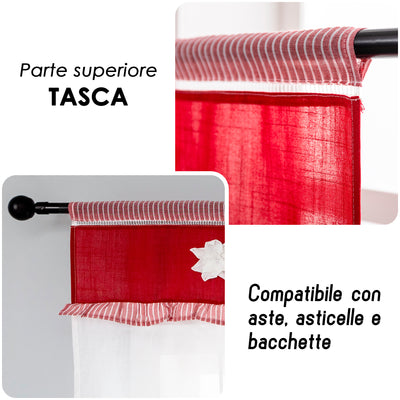 COPPIA TENDE SEMI FILTRANTI CON FIORE DI LOTO 2X60X235CM ROSSO