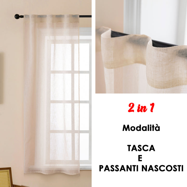 COPPIA TENDE ITACA FILTRANTI SIMIL LINO 2X70X150CM BEIGE CHIARO
