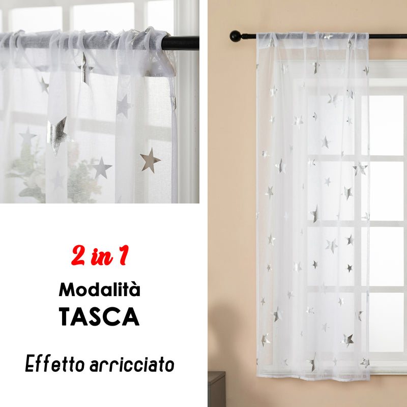 COPPIA TENDE VOILE FILTRANTI FANTASIA STELLE 2X70X145CM ORO