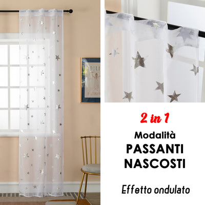 COPPIA TENDE VOILE FILTRANTI FANTASIA STELLE 2X70X235CM ARGENTO