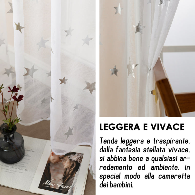 TENDA VOILE FILTRANTE FANTASIA STELLE 140X235CM ARGENTO