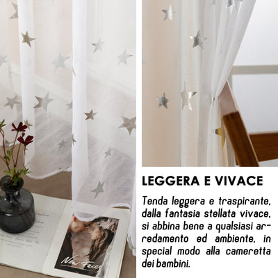 COPPIA TENDE VOILE FILTRANTI FANTASIA STELLE 2X70X145CM ARGENTO