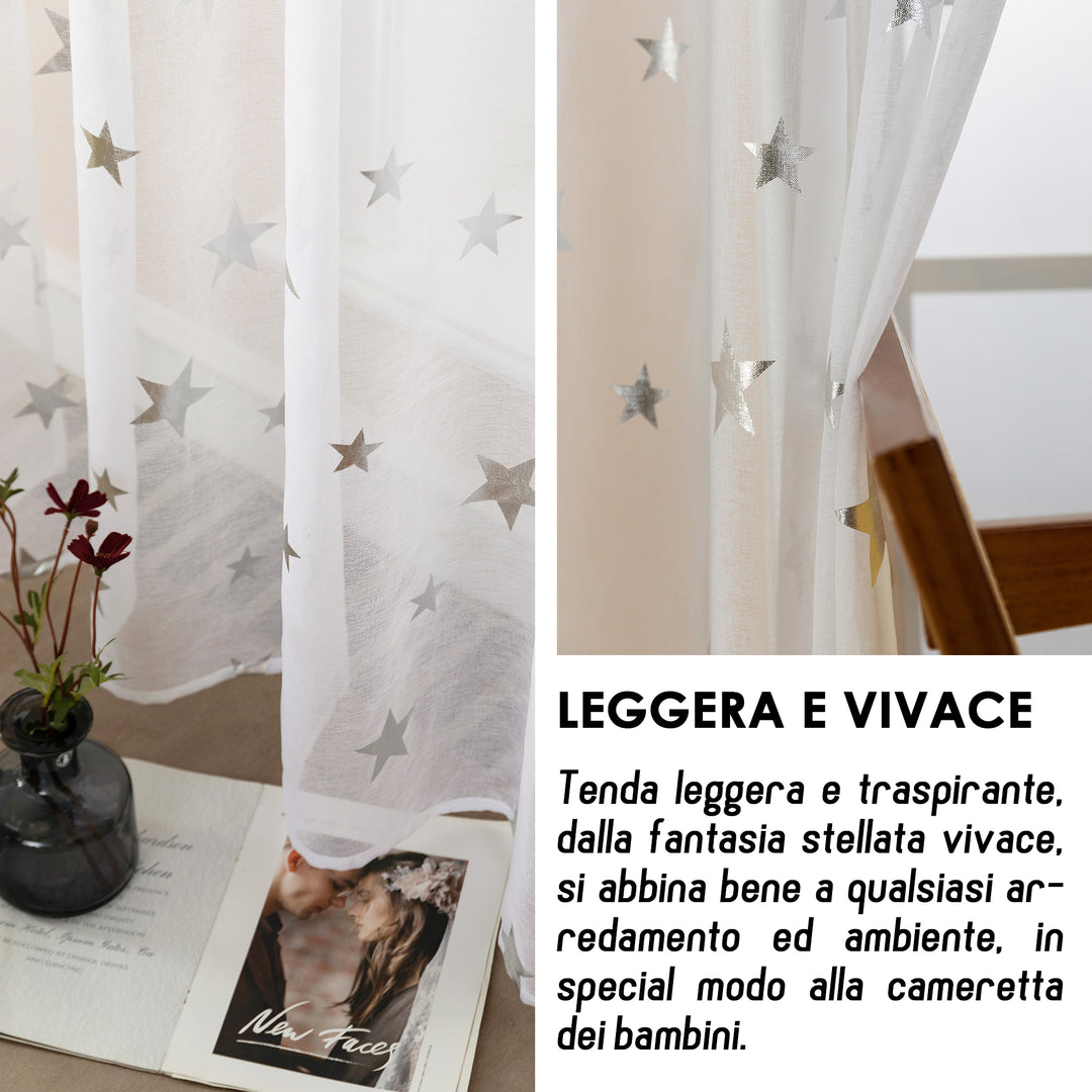 TENDA VOILE FILTRANTE FANTASIA STELLE 1 PANNELLO 140X145CM ARGENTO