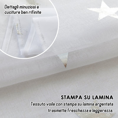 COPPIA TENDE VOILE FILTRANTI FANTASIA STELLE 2X70X235CM ARGENTO