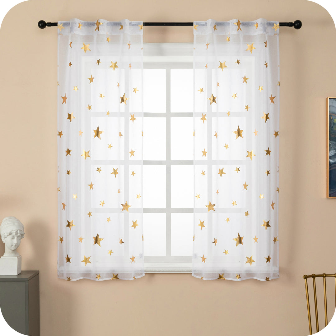 COPPIA TENDE VOILE FILTRANTI FANTASIA STELLE 2X70X145CM ORO