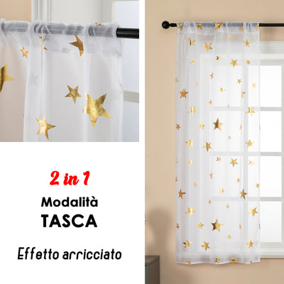 COPPIA TENDE VOILE FILTRANTI FANTASIA STELLE 2X70X145CM ORO