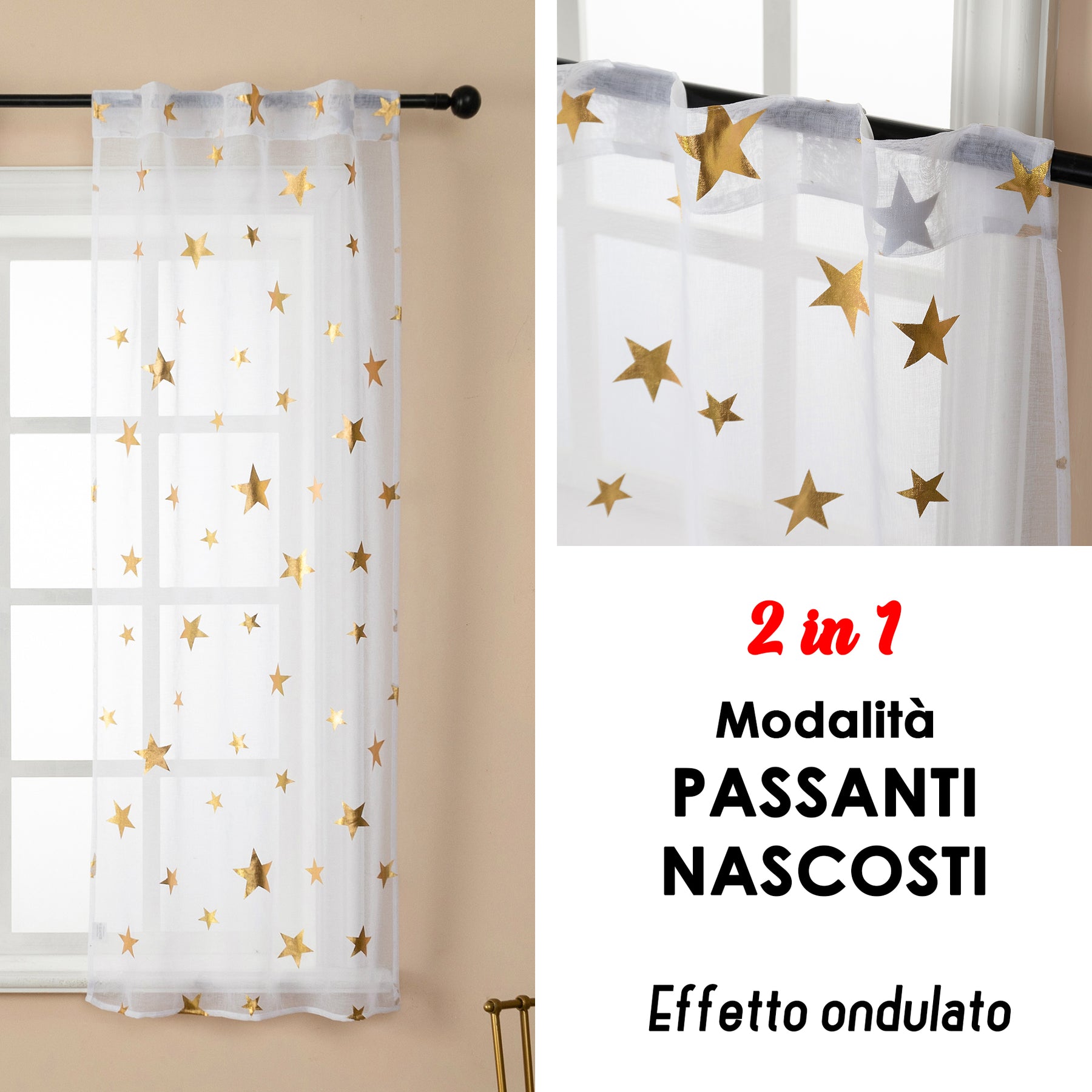 Tenda semi coprente con passanti nascosti