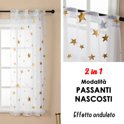 COPPIA TENDE VOILE FILTRANTI FANTASIA STELLE 2X70X145CM ORO