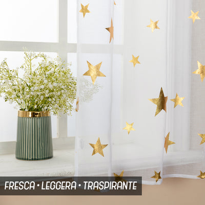 COPPIA TENDE VOILE FILTRANTI FANTASIA STELLE 2X70X145CM ORO