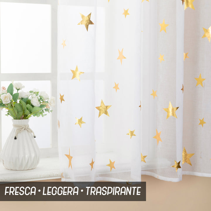 TENDA VOILE FILTRANTE FANTASIA STELLE 1 PANNELLO 140X145CM ORO