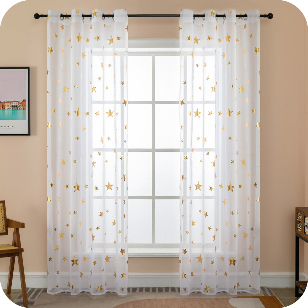 TENDA VOILE FILTRANTE FANTASIA STELLE 1 PANNELLO 140X235CM ORO