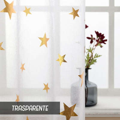 COPPIA TENDE VOILE FILTRANTI FANTASIA STELLE 2X70X235CM ORO