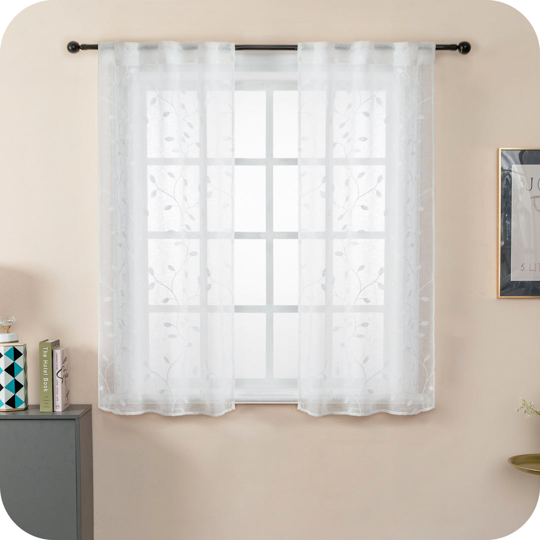 COPPIA TENDE BALI FILTRANTI IN SIMIL LINO FANTASIA RAMPICANTI 2X70X140CM BIANCO