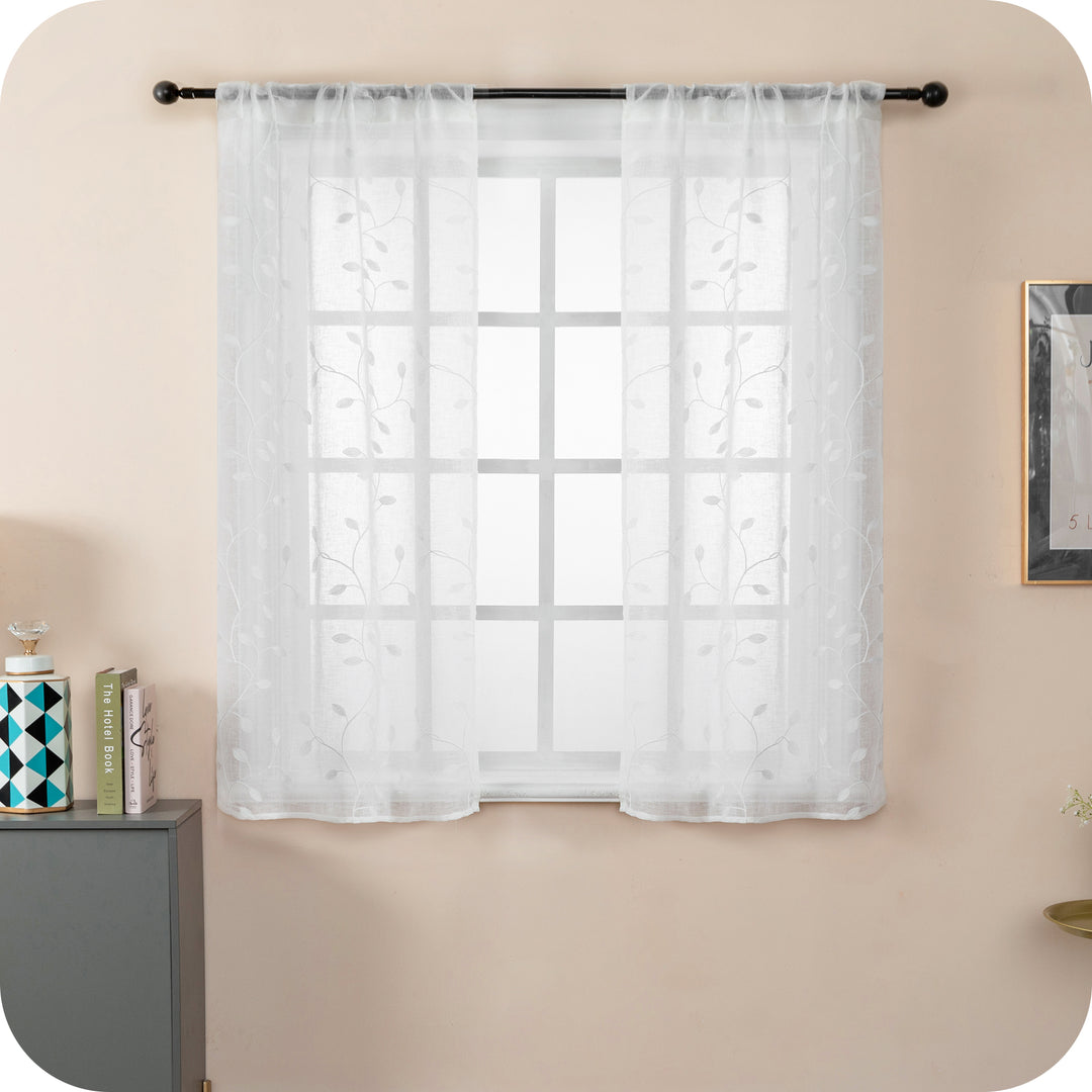 COPPIA TENDE BALI FILTRANTI IN SIMIL LINO FANTASIA RAMPICANTI 2X70X140CM BIANCO
