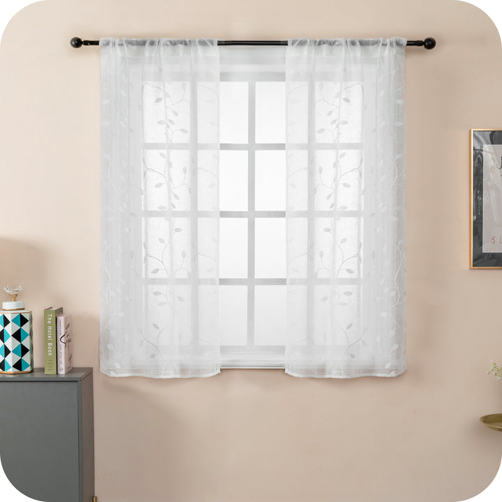 COPPIA TENDE BALI FILTRANTI IN SIMIL LINO FANTASIA RAMPICANTI 2X70X140CM BIANCO
